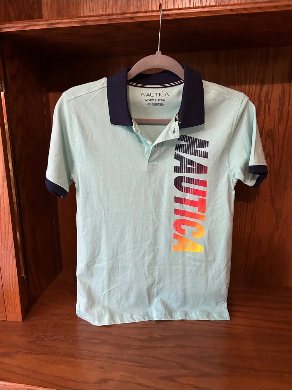 Nautica Boys Aqua Polo with Navy Collar and Multicolor Logo